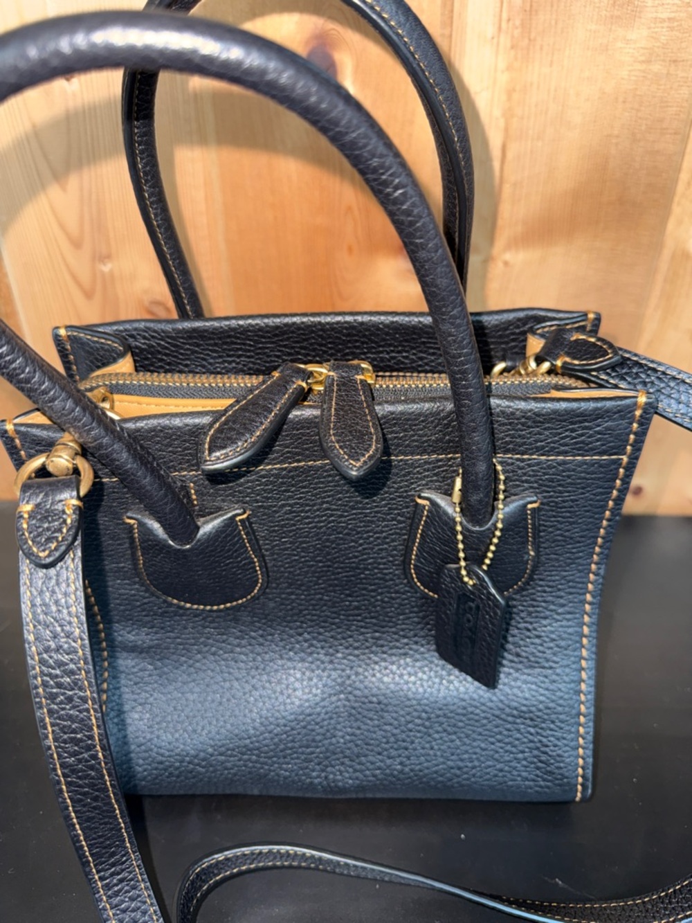 Coach Black Pebbled Leather Satchel with Gold Hardware - Picture 13 of 14